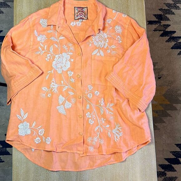 Johnny Was Lael Boxy Linen Embroidered Shirt - Picture 3 of 13